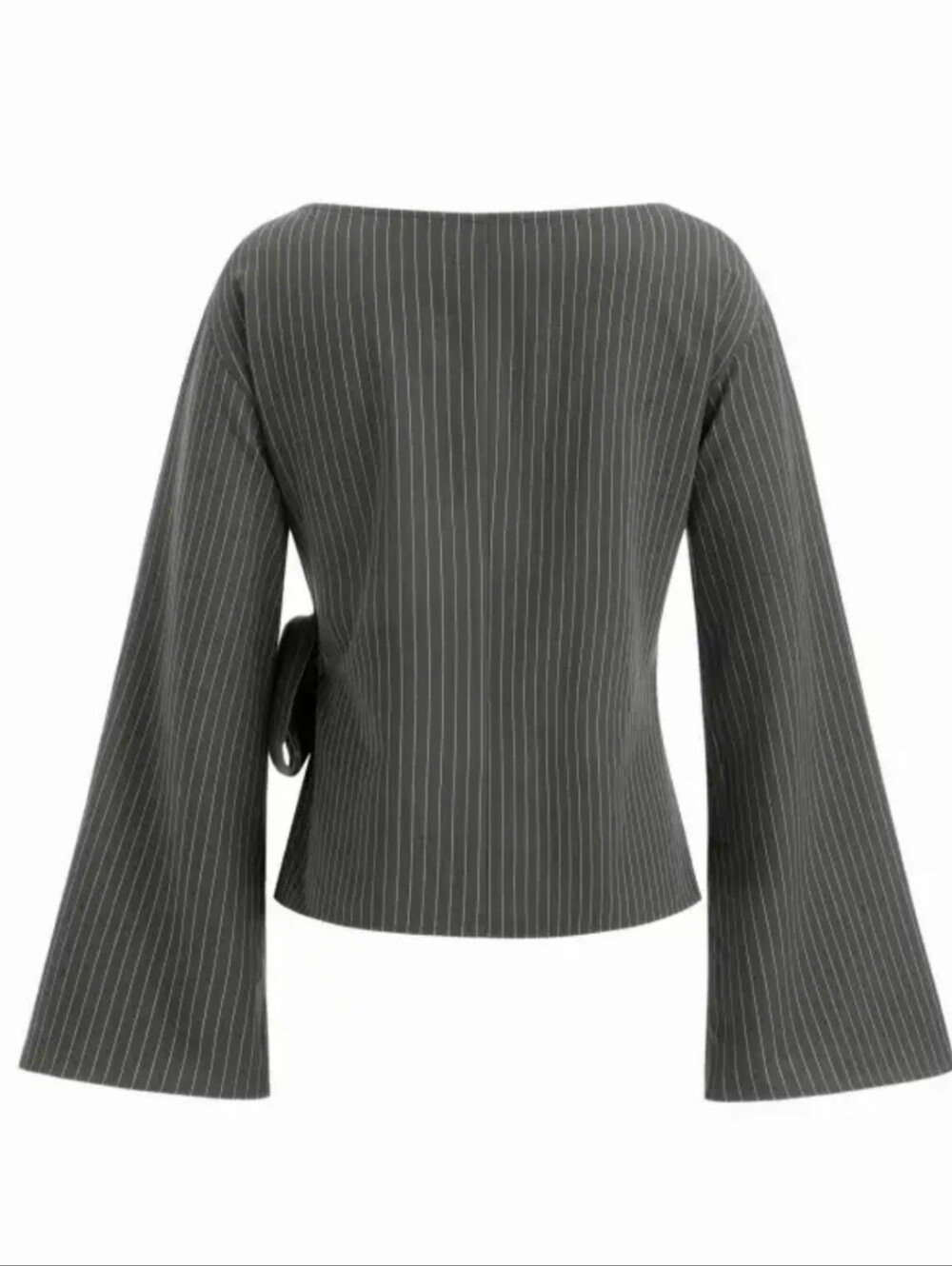 Cider Gray Pinstripe Long Sleeve Tie-Front Top - Picture 4 of 7